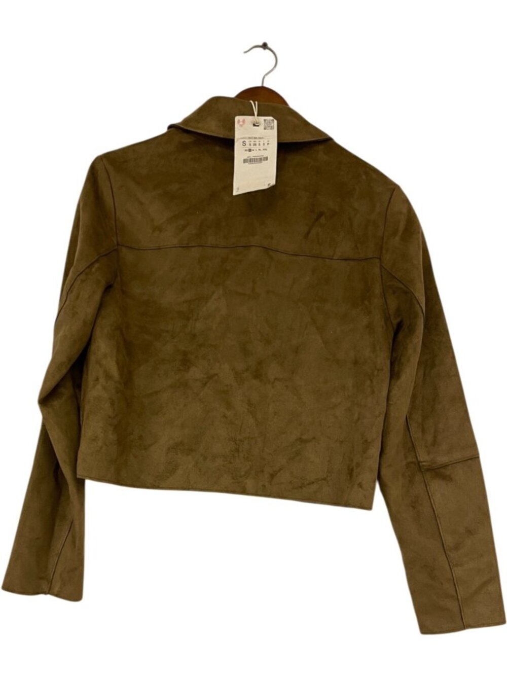 Zara Womens Cropped Faux Suede Jacket S Brown Khaki Button Front 4968/224 NWT - Picture 5 of 12